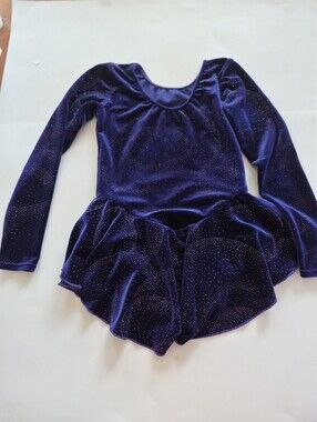 Motionwear Made In The USA Girls' Sparkle Velvet Skating Dress Navy Blue 12-14